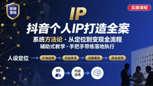 抖音个人IP系统落地实操大课，实操课程，辅助落地