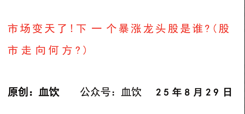 【血饮付费文】：市场变天了！下一个暴涨龙头股是谁？（股市走向何方？）