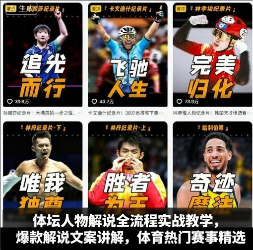 体坛人物解说全流程实战教学，爆款解说文案讲解，体育热门赛事精选