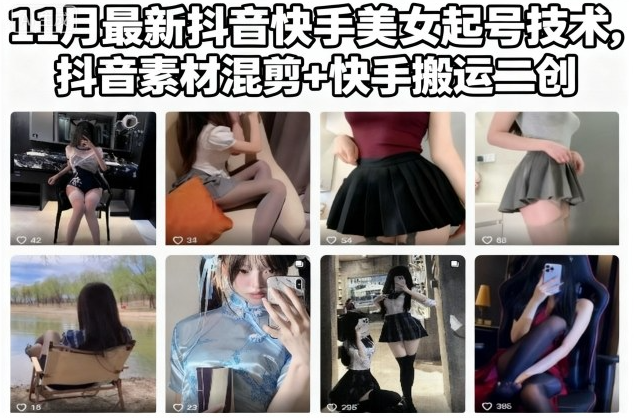 11月最新抖音快手美女起号技术，抖音素材混剪+快手搬运二创