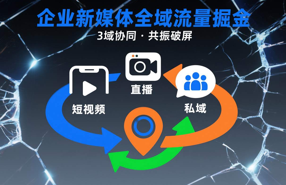 短视频全域商业模式，企业新媒体全域流量掘金，3域协同，共振破屏，短视频-直播-私域-地域