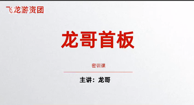 飞龙游资团 龙哥首板密训课 首板战法