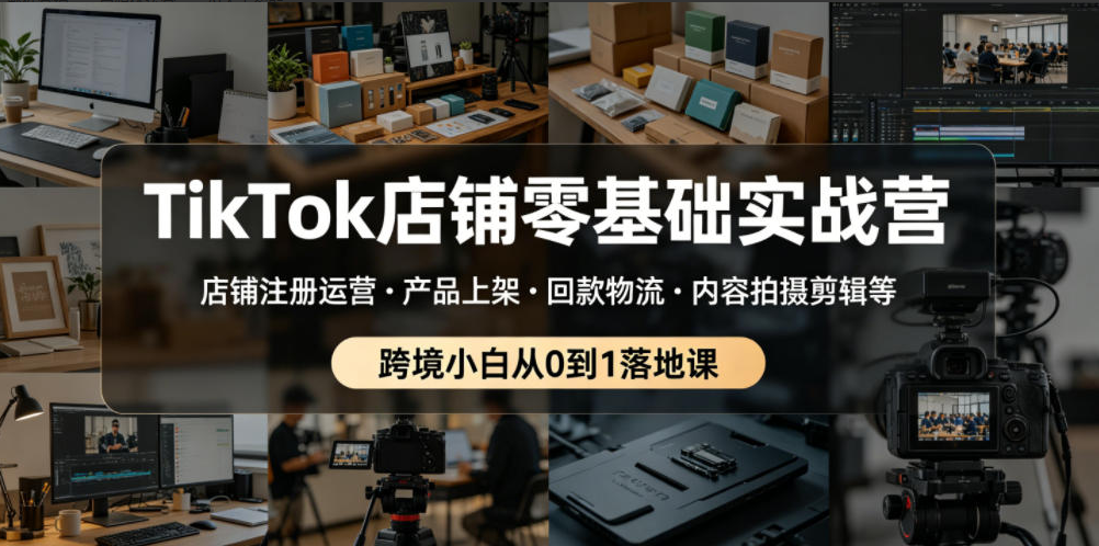 TikTok店铺零基础实战营，店铺注册运营产品上架回款物流、内容拍摄剪辑等 ，跨境小白从0到1落地课