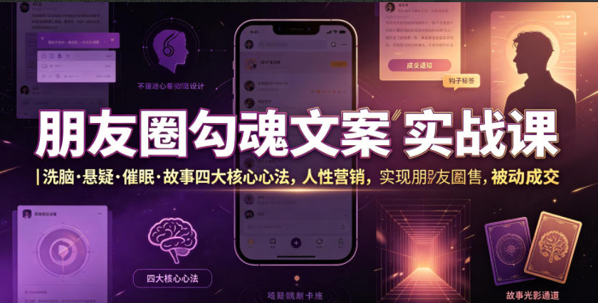 朋友圈勾魂文案实战课｜洗脑·悬疑·催眠·故事四大核心心法，吃透人性营销，实现朋友圈不销而售被动成交
