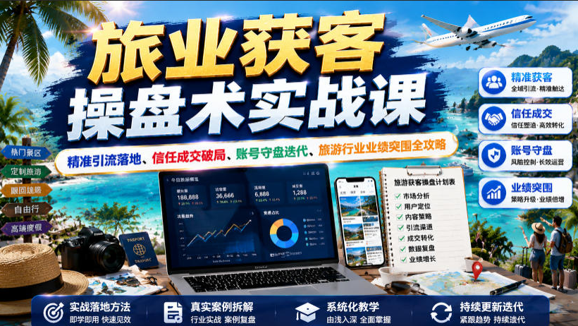 旅业获客操盘术实战课｜精准引流落地、信任成交破局、账号守盘迭代、旅游行业业绩突围全攻略